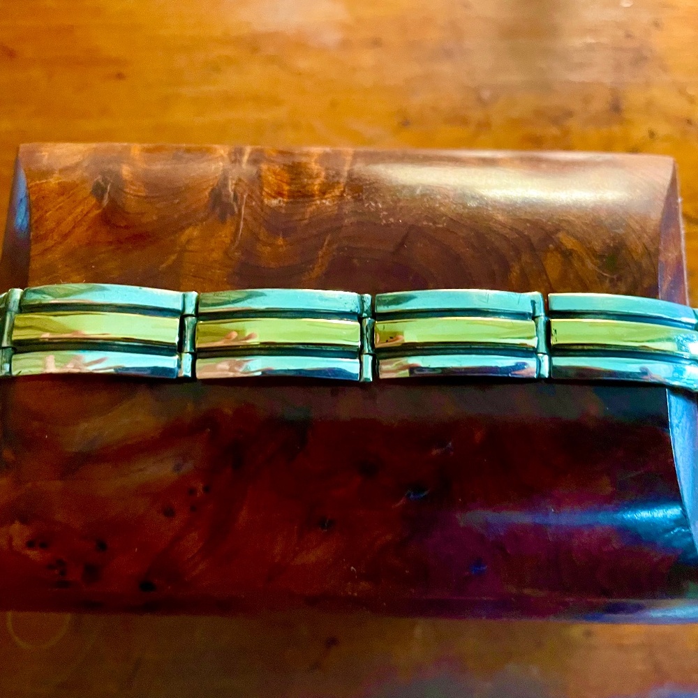 Handsome Herbert Begaye Silver and 14K Bracelet Native American 7.5 - 8.5 inches